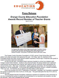 Press Release Teacher Innovation Grant Awards 2013